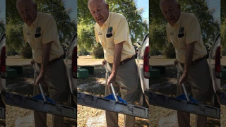 Oak Hill Mayor Doug Gibson collects nails using a magnetic roller the city just purchased to deal with the problem. (Kelly Joyce/Fox 35 Orlando)